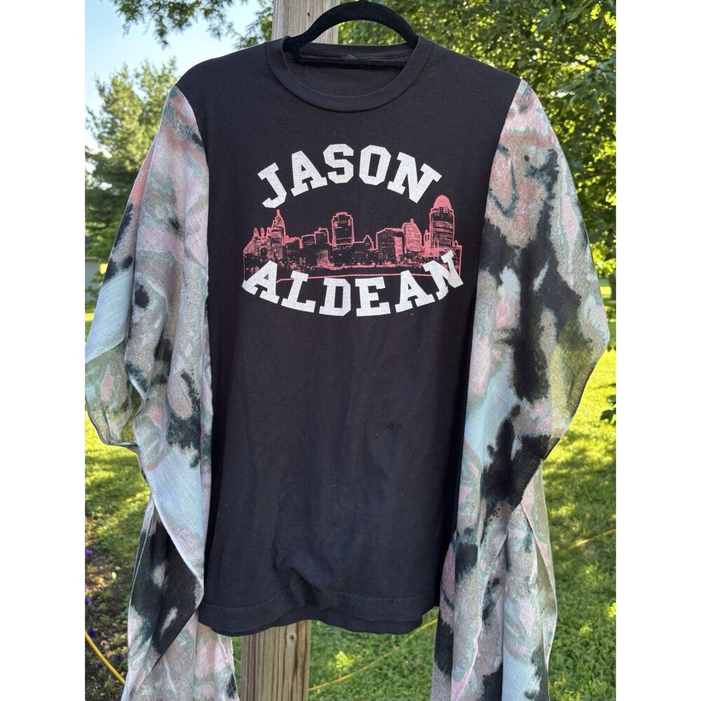 Upcycled Jason Aldean Burn It Down Tour Poncho T-shirt 2014 One Size Fits Most